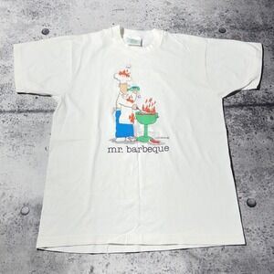 Vtg 80s/90s 1988 Jim Benton Lets Barbeque Short T-Shirt White Fruit of the Loom